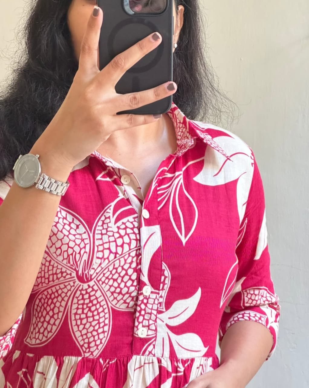 Pink Printed Cotton Midi Gown Dress